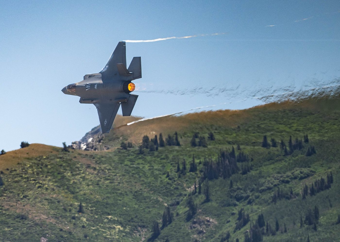 F-35A Lightning II flying over the Wasatch mountains near Hill Air Force Base, Utah